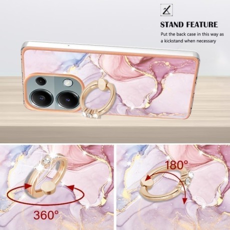 Чехол Electroplating with Ring Holder для Xiaomi Redmi Note 13 Pro 4G / POCO M6 Pro 4G - рожеве золото