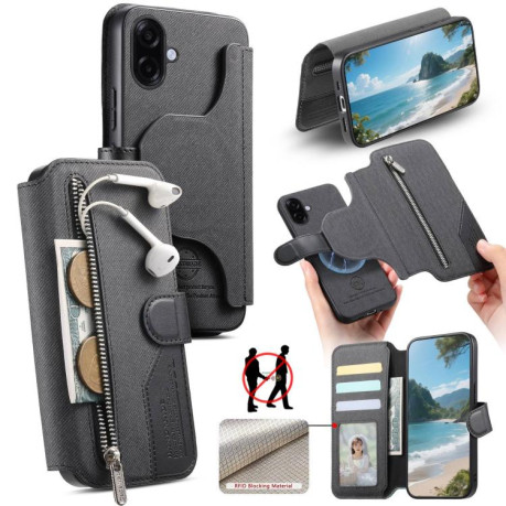 Чохол-книжка Twill Fabric з MagSafe RFID+кишенька для карт на Samsung Galaxy A07 4G / 5G - чорний