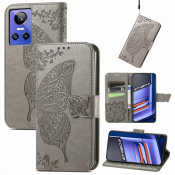 Чехол-книжка Butterfly Love Flower Embossed для Realme GT Neo 3 - серый