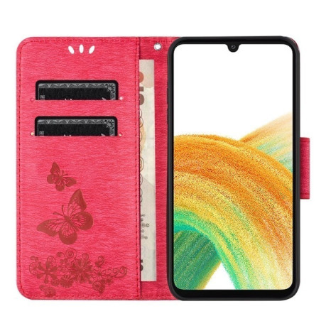 Чехол-книжка Embossed Butterfly для Samsung Galaxy A55 - красный