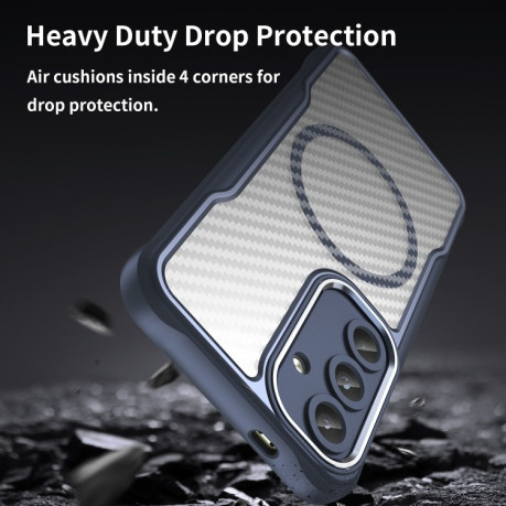 Ударозахисний чохол Carbon Fiber Texture MagSafe Translucent  для Samsung Galaxy S25 5G - синій