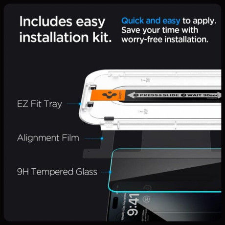 Комплект защитного стекла Spigen Glas.Tr &quot;EZ Fit&quot; для iPhone 15 Pro Privacy