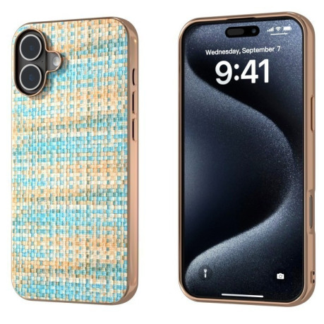 Чехол Electroplated Frame Color Lattice Texture PU для  iPhone 16 Plus - синий