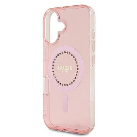 Оригинальный чехол Guess IML Rhinestones MagSafe для iPhone 16 - Pink