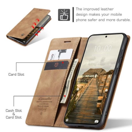 Чехол-книжка CaseMe-013 многофункциональный с кармашком на карт на Xiaomi 15T Pro - коричневый