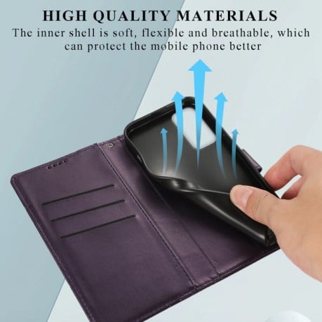 Чохол-книжка протиударна PU Genuine Leather Texture Embossed Line Samsung Galaxy A35 - фіолетовий