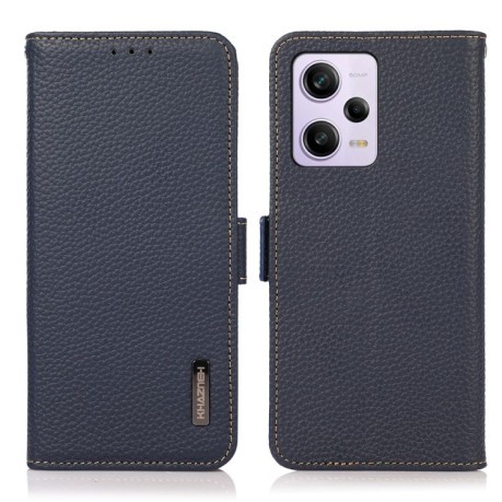 Кожаный чехол-книжка KHAZNEH Genuine Leather RFID для Xiaomi Redmi Note 12 Pro 5G/Poco X5 Pro - синий
