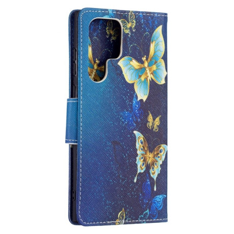 Чехол-книжка Colored Drawing Pattern для Samsung Galaxy S22 Ultra 5G - Gold Butterfly