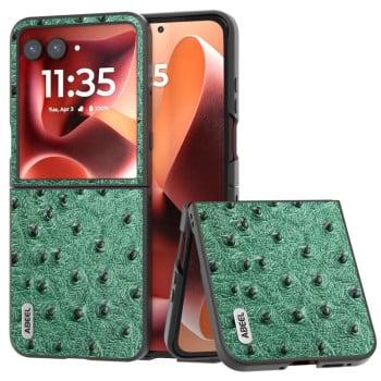 Кожаный чехол ABEEL Genuine Leather Ostrich Texture для Motorola Razr 60 Ultra - зеленый