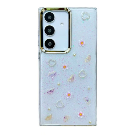 Противоударный чехол Pearl Bow Glitter Epoxy для Samsung Galaxy S24 FE 5G - Butterfly Love Flowers