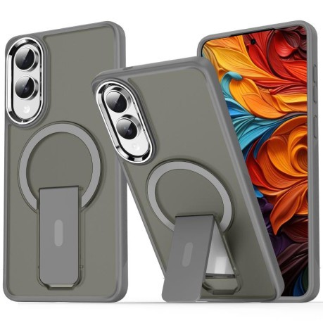 Противоударный чехол Acrylic Hybrid TPU MagSafe Holder для Samsung Galaxy S25 Edge 5G - серый