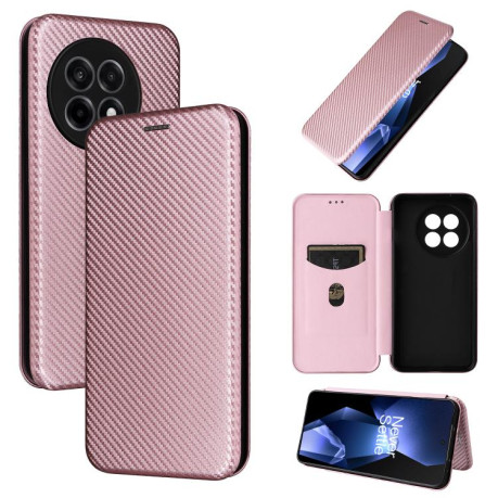 Чохол-книжка Carbon Fiber Texture на OnePlus 13R/Ace 5/Ace 5 Pro - рожевий