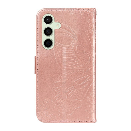 Чехол-книжка Swallowtail Butterfly Embossed Leather для Samsung Galaxy S24 FE 5G - розовое золото