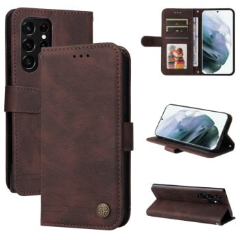 Чехол-книжка Skin Feel Life Tree для Samsung Galaxy S22 Ultra - коричневый