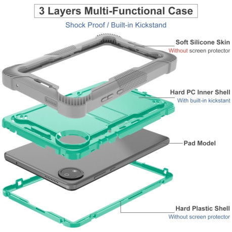 Чохол Silicone Hybrid PC Tablet Case with Holder &amp; Shoulder Strap для Xiaomi Redmi Pad SE 8.7 - Mint Green + Grey