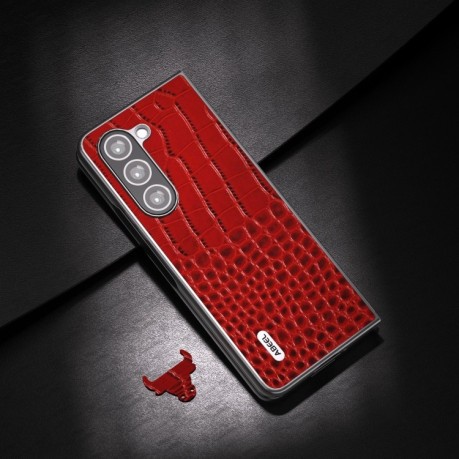 Протиударний шкіряний чохол ABEEL Genuine Leather Crocodile Patternдля Samsung Galaxy Fold 5 - червоний
