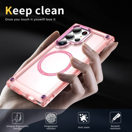 Протиударний чохол Skin Feel TPU + PC MagSafe Magnetic для Samsung Galaxy S25 Ultra 5G - прозоро-рожевий