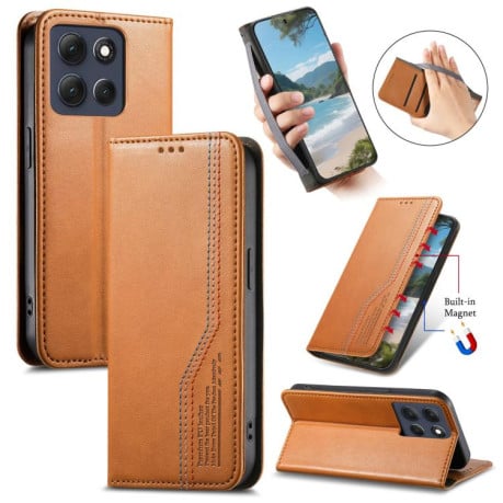 Чохол-книжка з еластичним ремінцем та магнітною фіксацією на Motorola Moto G86 5G - коричневий