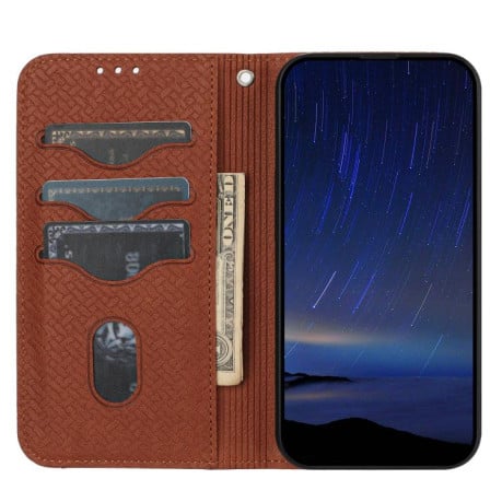 Чохол-книжка з фактурою &quot;плетіння&quot; Woven і декоративним рядком Stitching на Samsung Galaxy S25 FE 5G - коричневий
