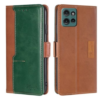 Чехол-книжка с магнитной застежкой и контрастной отделкой на Motorola Edge 50 5G - Light Brown + Green
