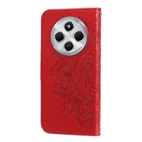 Чехол-книжка 7-petal Flowers Embossing для Xiaomi Redmi 14C 4G/Poco C75/Redmi A4 5G - красный