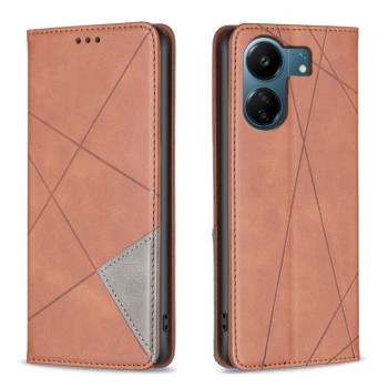 Чохол-книжка Rhombus Texture для Xiaomi Redmi 13C/Poco C65/Poco C65 - коричневий