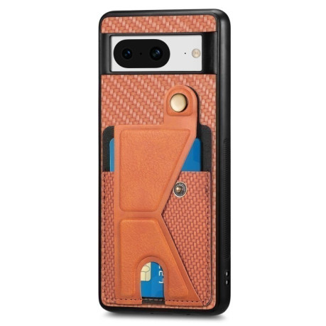 Противоударный чехол Carbon Fiber Wallet Flip Card K-shaped Holder для Google Pixel 8 - коричневый