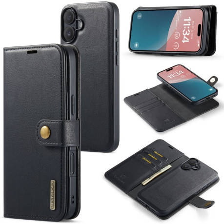 Чехол-книжка DGMING Crazy Horse Texture для iPhone 16 - черный