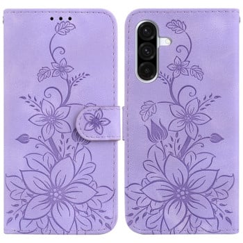 Чохол-книжка з тисненням Lily та магнітною застібкою на Samsung Galaxy A36 5G / A56 5G - фіолетовий