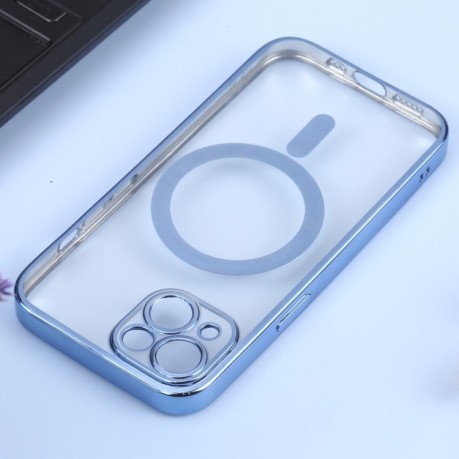 Противоударный чехол MagSafe Electroplating Straight для iPhone 14 - голубой