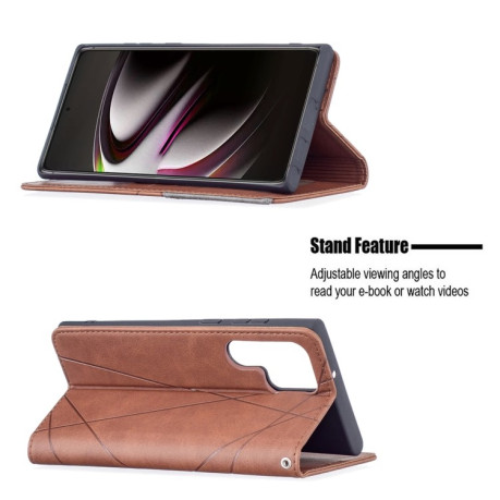 Чехол-книжка Rhombus Texture для Samsung Galaxy S22 Ultra 5G - коричневый