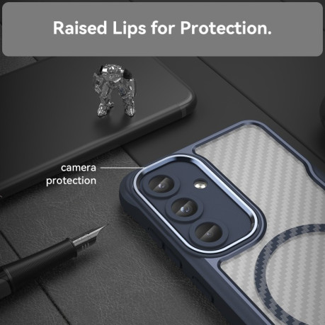 Ударозахисний чохол Carbon Fiber Texture MagSafe Translucent  для Samsung Galaxy S25 5G - синій