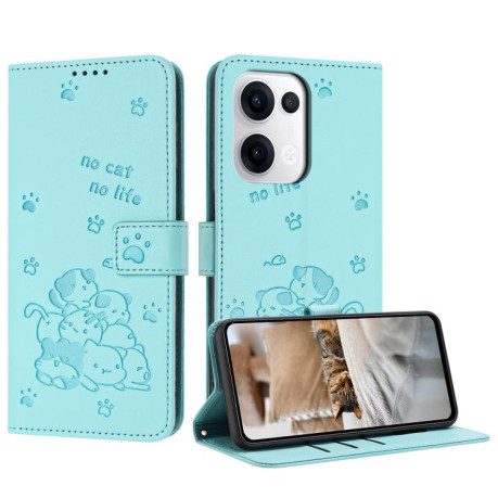 Чохол-книжка Embossed Kitten Phone Leather для OPPO Reno13 5G Global - зелений
