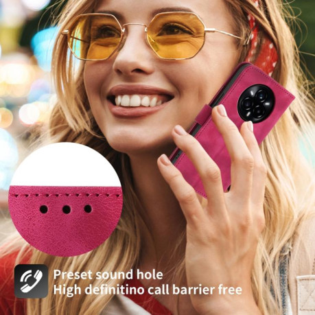 Чехол-книжка Skin-feel Flowers Embossed для Realme 14 Pro+ - винно-красный