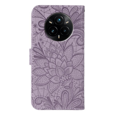 Чехол-книжка Lace Flower для Realme 14 Pro+ - фіолетовий