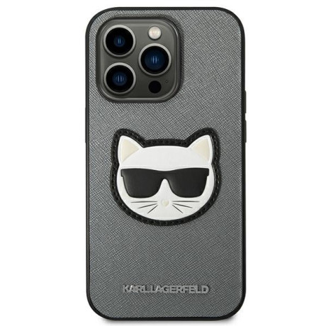 Оригінальний чохол Karl Lagerfeld Saffiano Choupette Head Patch для iPhone 14 Pro Max - silver