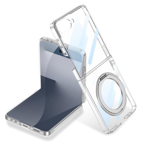 Чехол GKK Integrated металлизированная рамка Electroplating с магнитной 360 подставкой на Samsung Galaxy Flip 7 5G - прозрачный