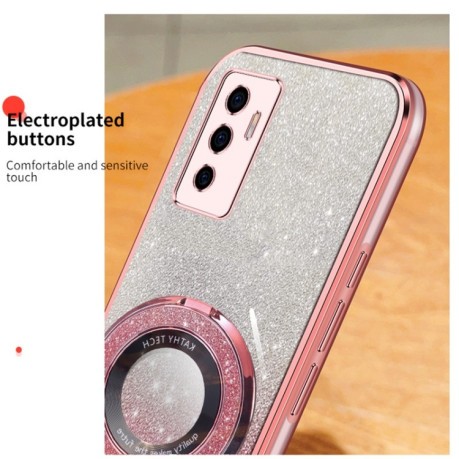 Противоударный чехол Plated Gradient Glitter Round Holder для Vivo S10e / V23e 4G / 5G - серебристый