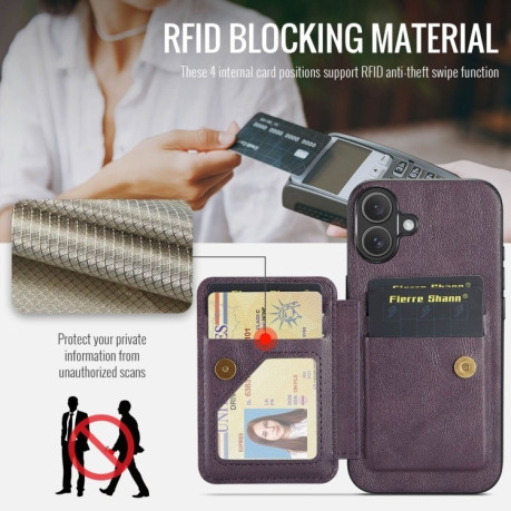 Чехол Fierre Shann Oil Wax Cow Leather Card Holder на iPhone 16 - фиолетовый