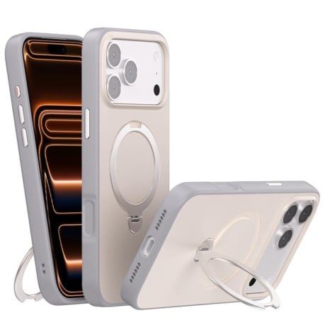 Чехол Contrast Color Rotation с подставкой 360 и Magsafe на iPhone 17 Pro Max - серый