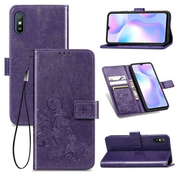 Чохол-книжка Four-leaf Clasp Embossed на Xiaomi Redmi 9A - фіолетовий