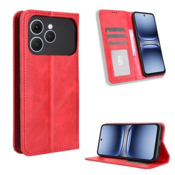 Чехол-книжка Magnetic Buckle Retro Crazy Horse Texture на Tecno Spark 40 4G — красный
