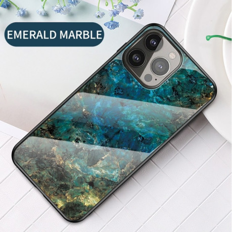 Стеклянный чехол Marble Pattern для iPhone 13 Pro - Emerald
