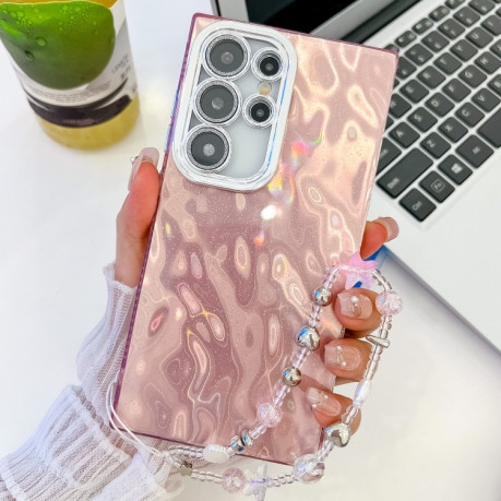 Протиударний чохол Plating Glitter Texture Chain  для Samsung Galaxy S25 Ultra 5G - Pink Wrinkles