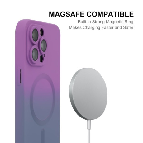 Противоударный чехол ENKAY Hat-Prince MagSafe Rainbow Gradient Silicone для iPhone 16 Pro Max - синий