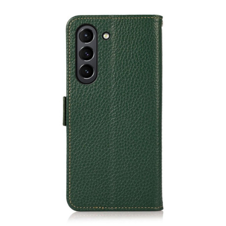 Шкіряний чохол-книжка KHAZNEH Genuine Leather RFID для Samsung Galaxy S21 FE 5G - зелений