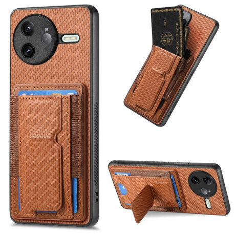 Противоударний чехол Carbon Fiber Card Bag для Xiaomi Poco F7 Ultra - коричневий