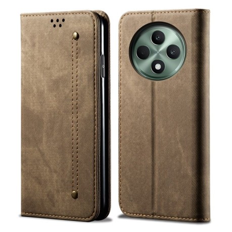 Чехол книжка Denim Texture Casual Style на OPPO Reno12 F/12 FS 5G Global - хаки