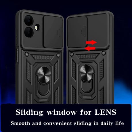 Чехол со шторкой на камеры Sliding Camshield и кармашком для карт на Samsung Galaxy A07 4G - черный