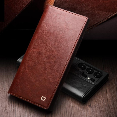 Шкіряний чохол-книжка QIALINO Classic Genuine Leather  для Samsung Galaxy S25+ 5G - коричневий